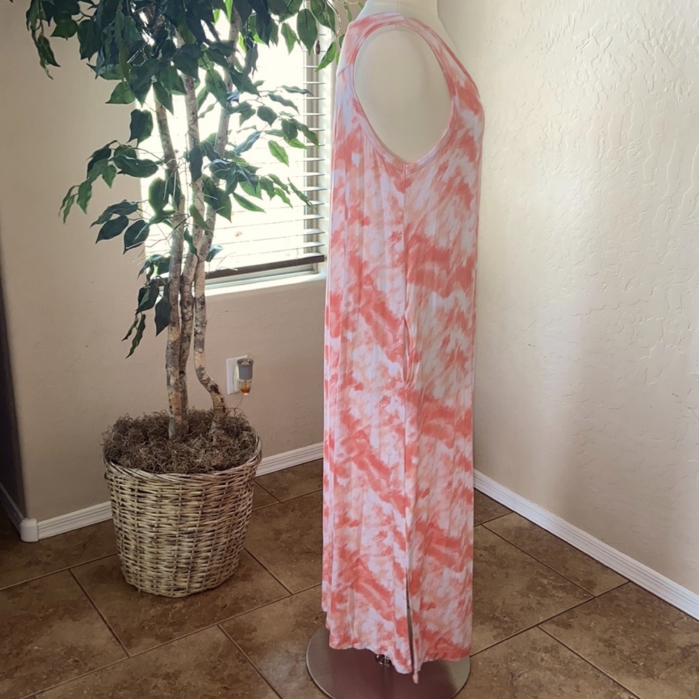 Koolaburra by UGG Stretch Modal V-Neck Tank Dress ~ Coral Tie Dye - Picture 2 of 6